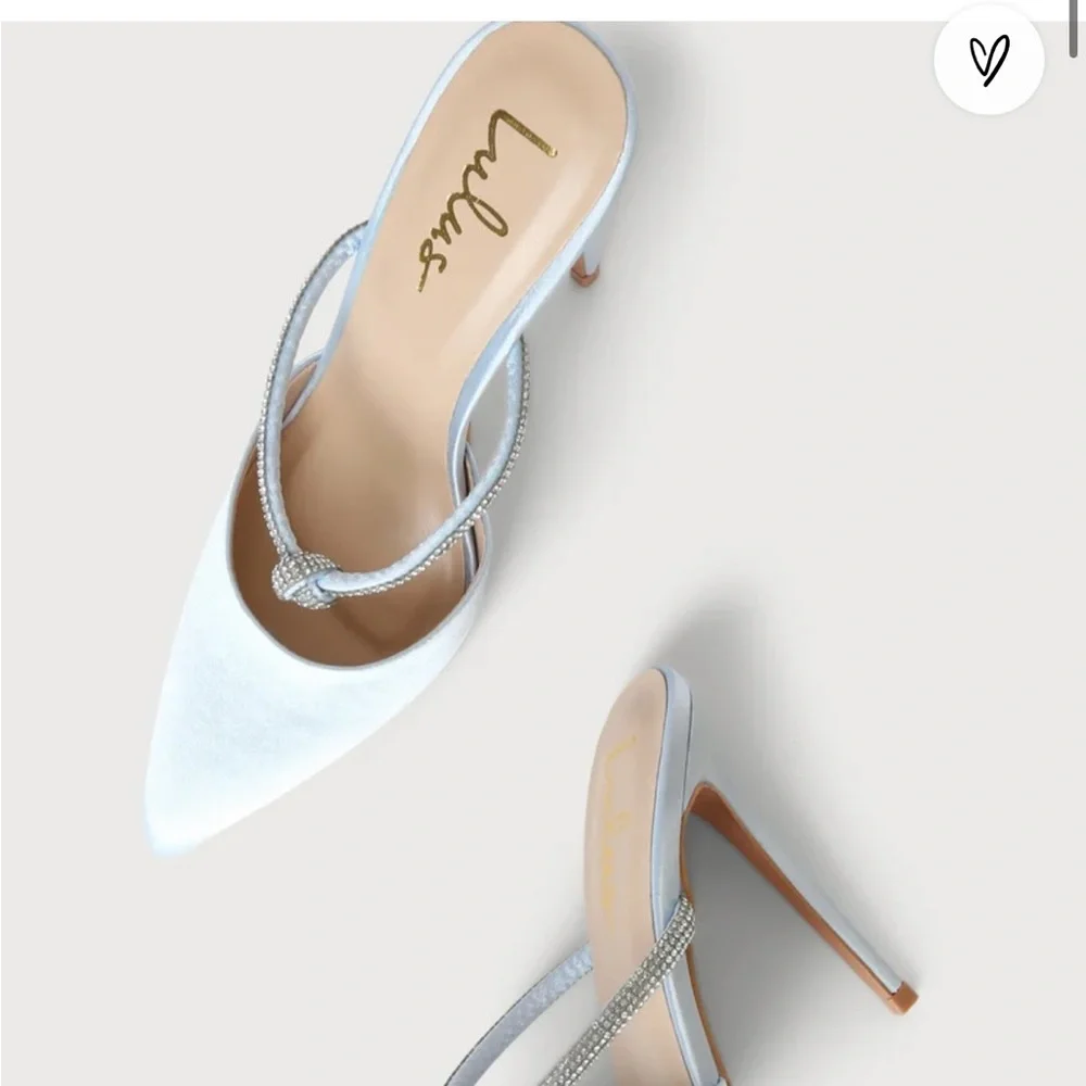 Blue Satin Rhinestone Pumps - Picture 3 of 7